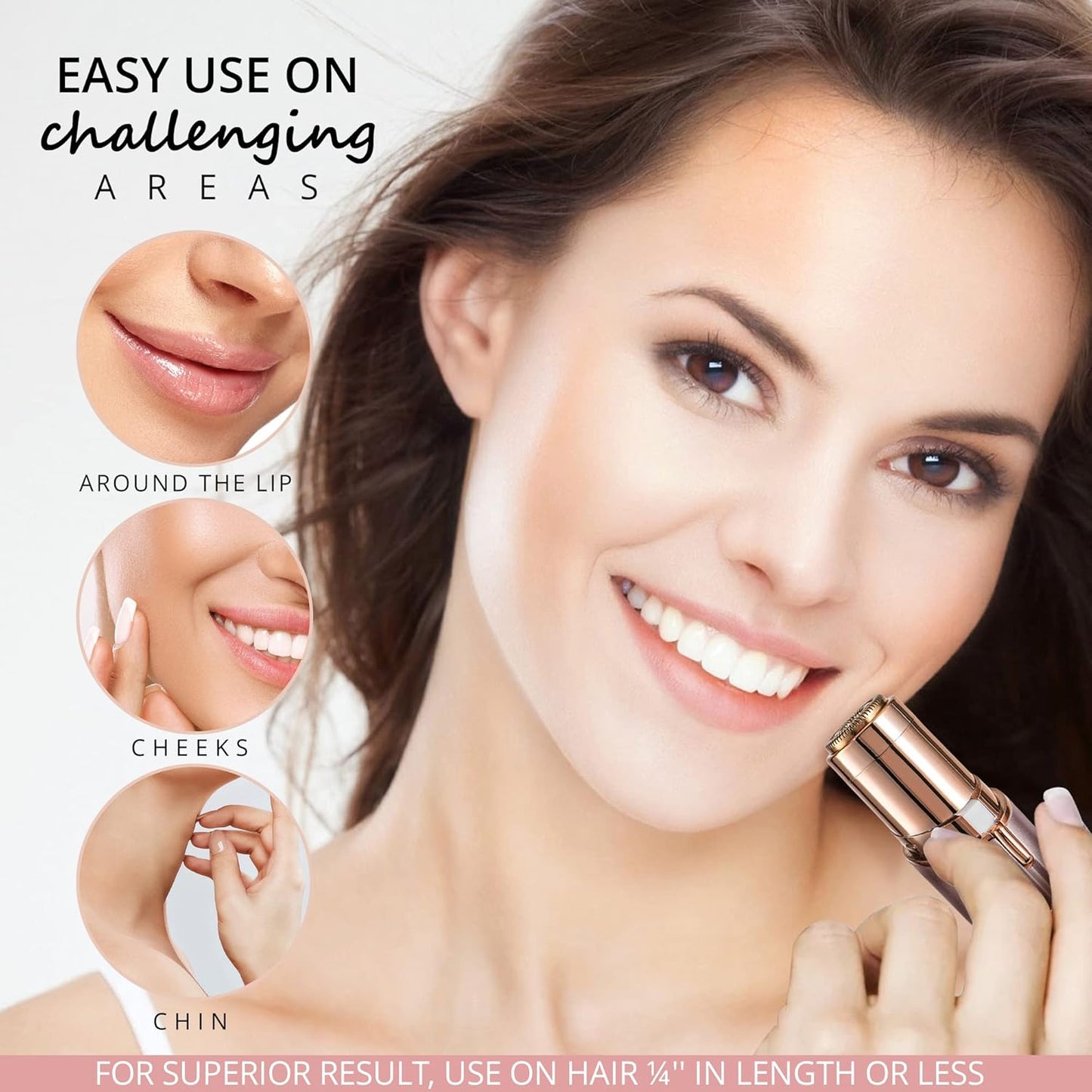 Portable facial hair trimmer for women in rose gold, white, and blue—cordless, gentle, and precise remover for eyebrows, lip, cheeks, and chin. Sleek, compact beauty tool for smooth skin, ideal for daily use or travel. Stylish electric trimmer—safe, discreet, and essential for flawless facial grooming.